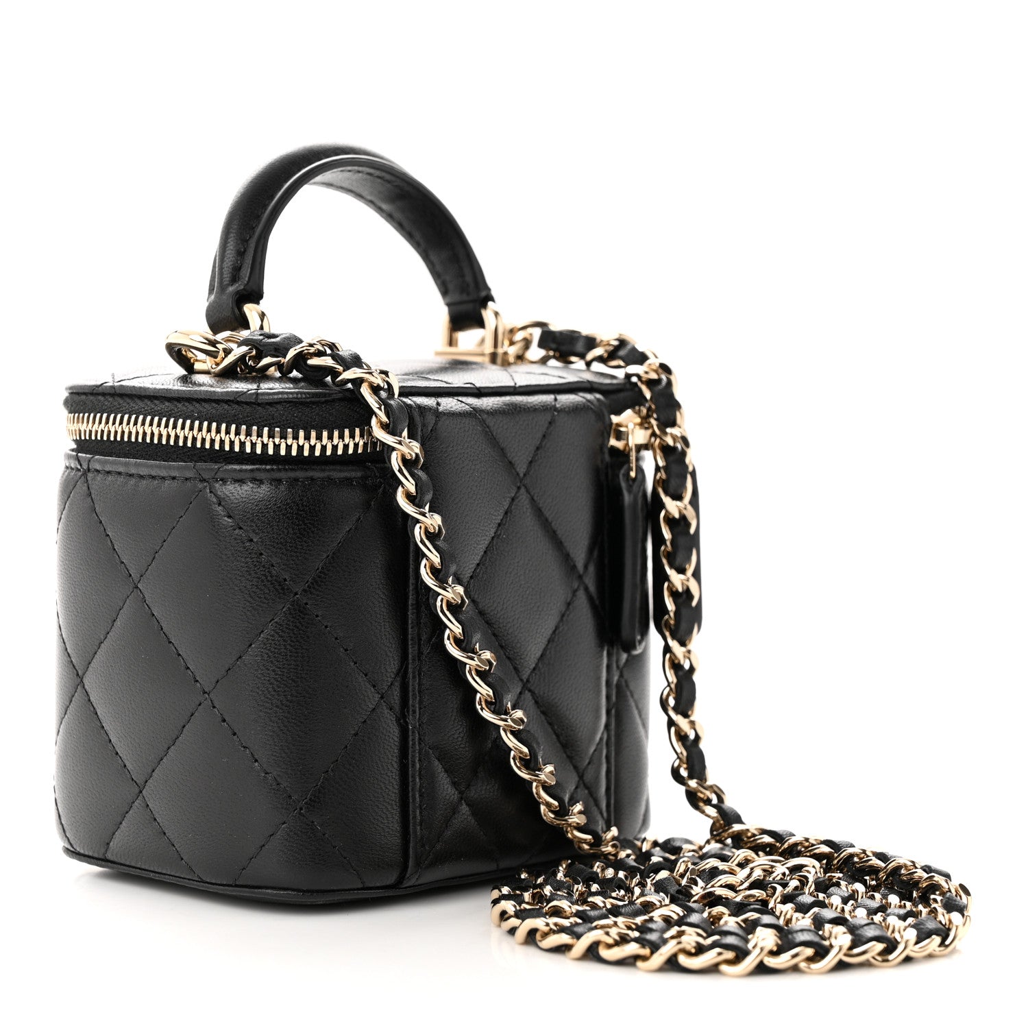 Chanel Lambskin Quilted Top Handle Mini Vanity Case With Chain Black 3 of 10
