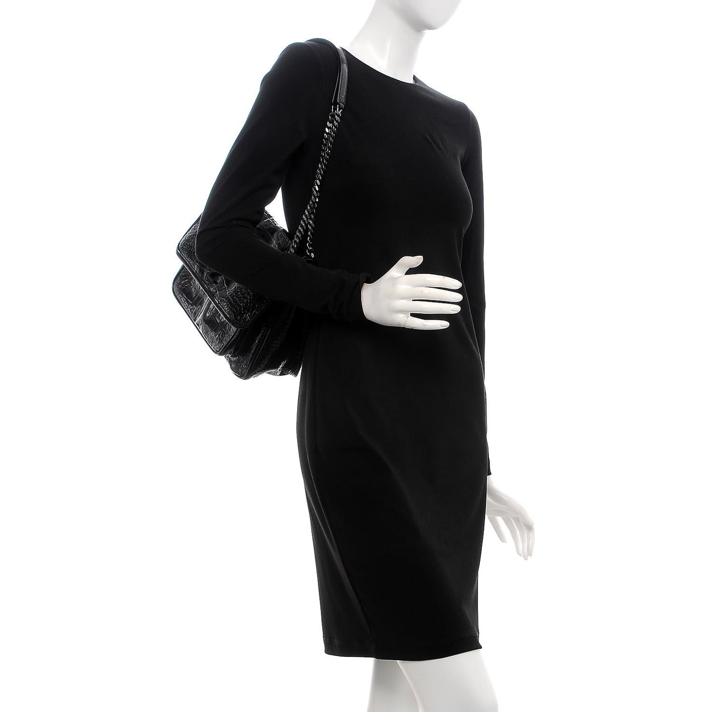 Patent Crocodile Embossed Lambskin Monogram Medium Niki Chain Satchel Black