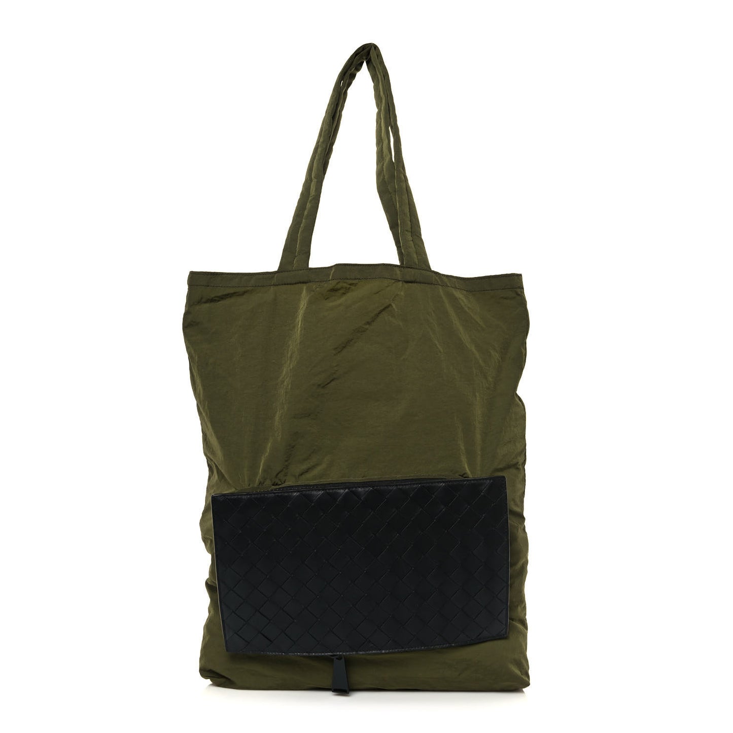 Nylon Nappa Intrecciato Convertible Tote Khaki Black