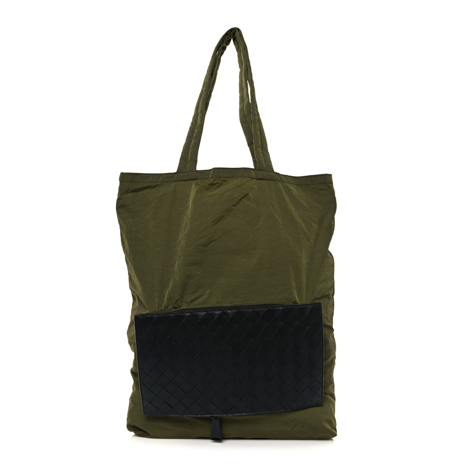 Bottega Veneta Nylon Nappa Intrecciato Convertible Tote Khaki Black 1 of 21
