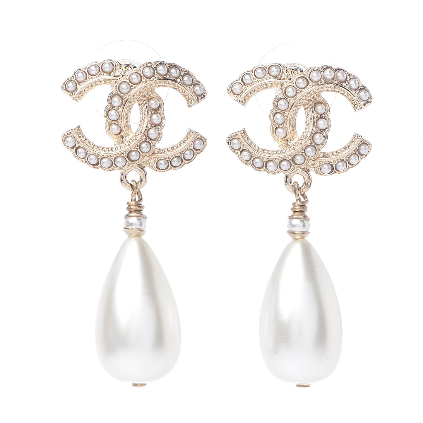 Pearl CC Drop Earrings Gold Pearly White