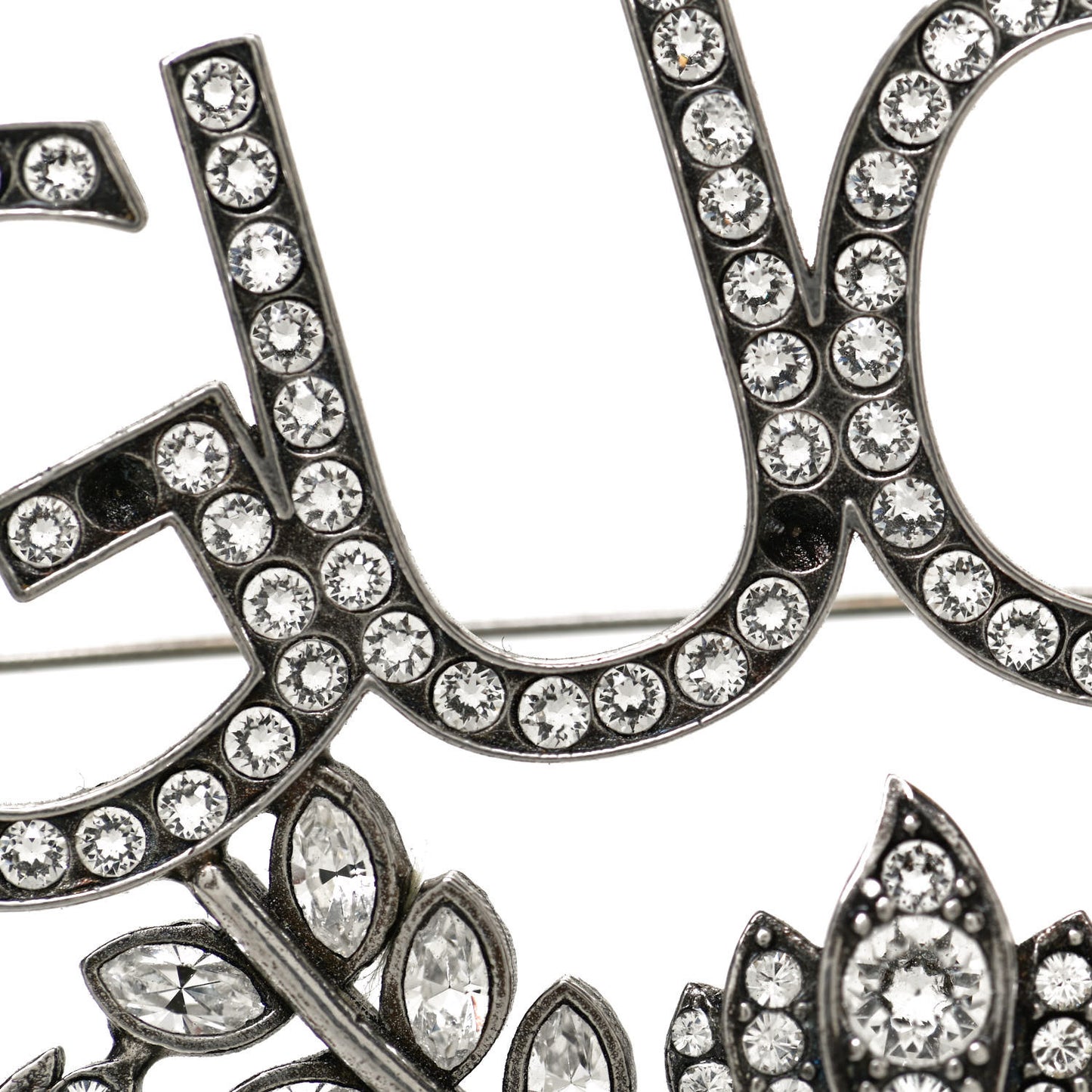 Metal Crystal Guccy Brooch Aged Silver