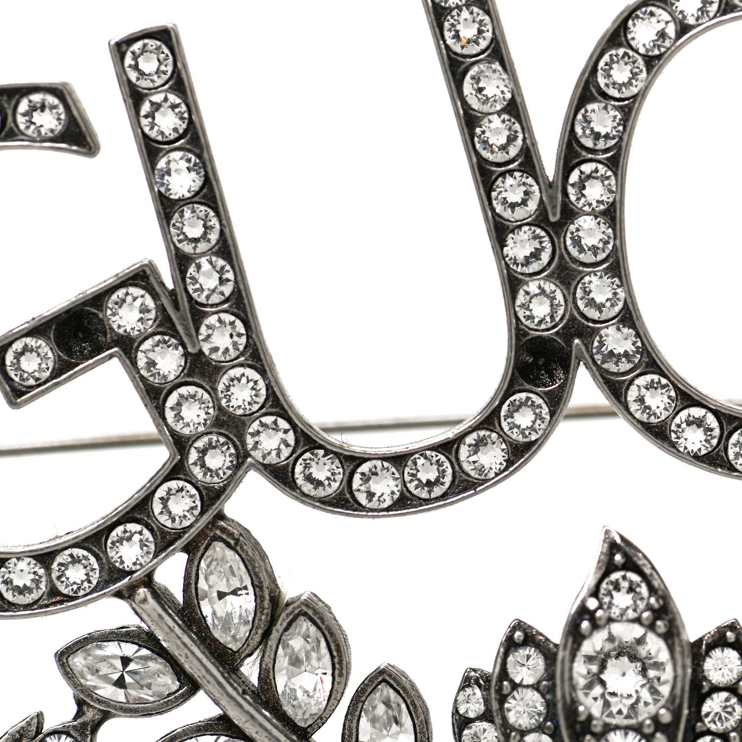 Gucci Metal Crystal Guccy Brooch Aged Silver 6 of 6