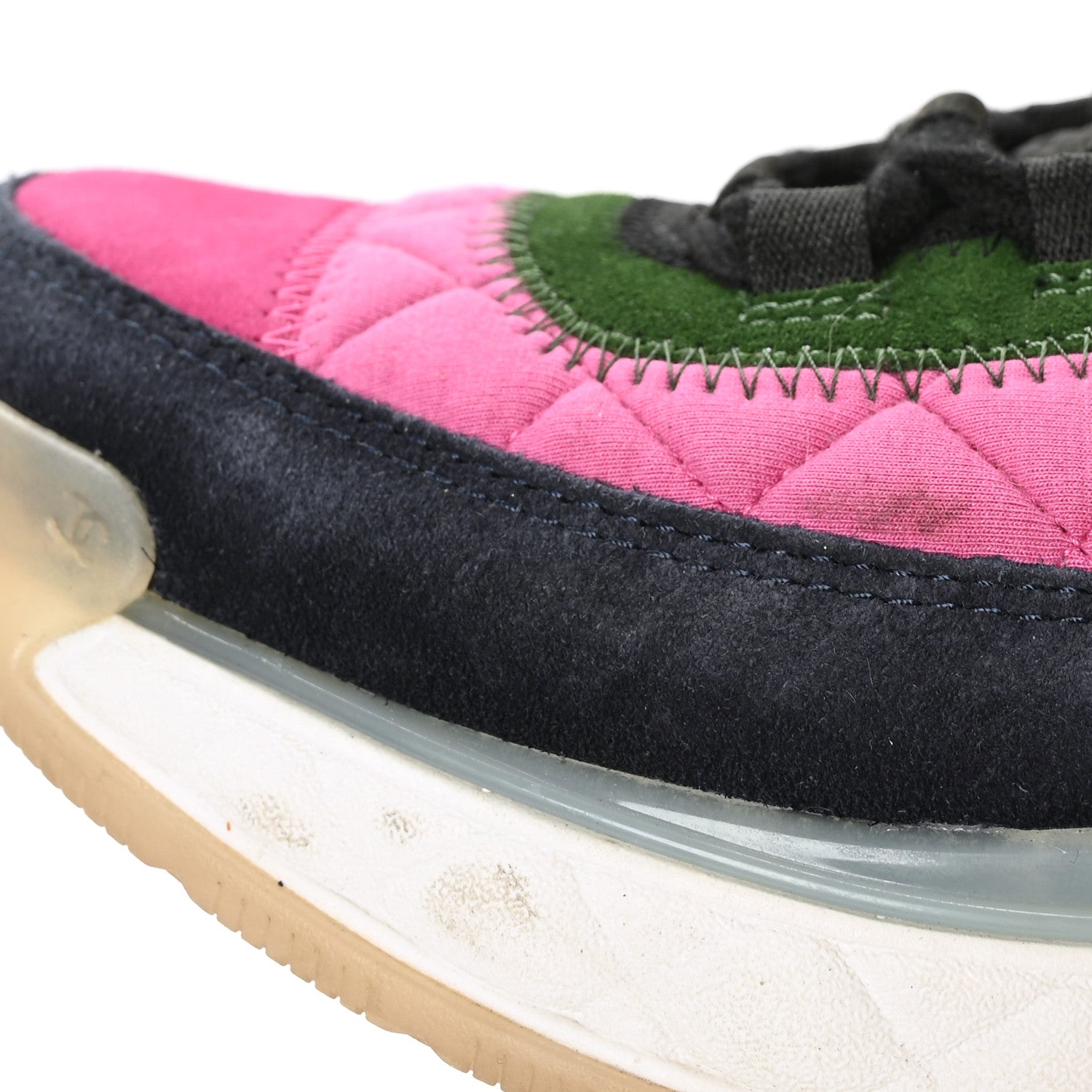 Chanel Velvet Calfskin Mixed Fibers CC Sneakers 39 Dark Pink Green 9 of 9