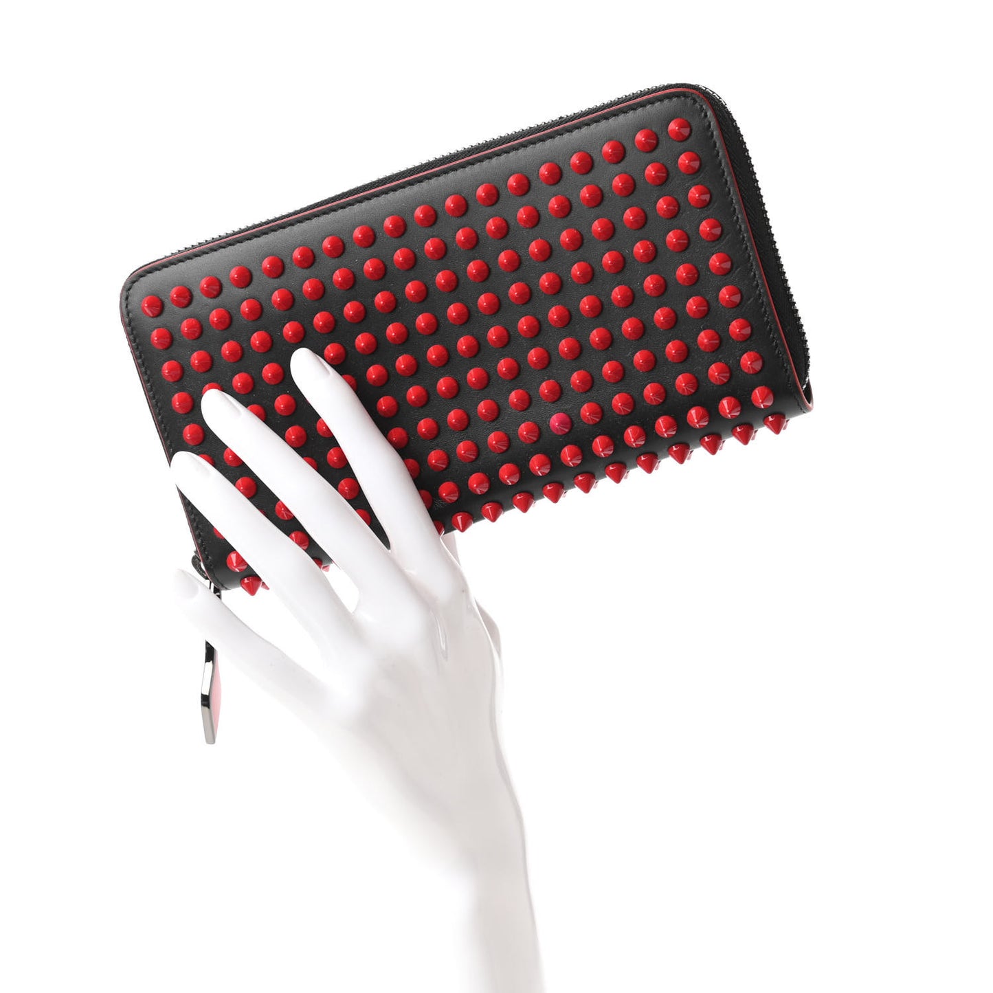 Calfskin Paris Panettone Spiked Zip Around Wallet Black Red