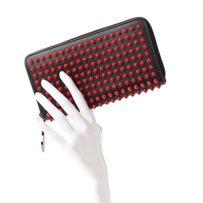 Christian Louboutin Calfskin Paris Panettone Spiked Zip Around Wallet Black Red 2 of 9