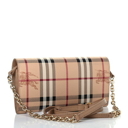 Burberry Haymarket Check Henley Wallet On Chain Mid Camel 2 of 4
