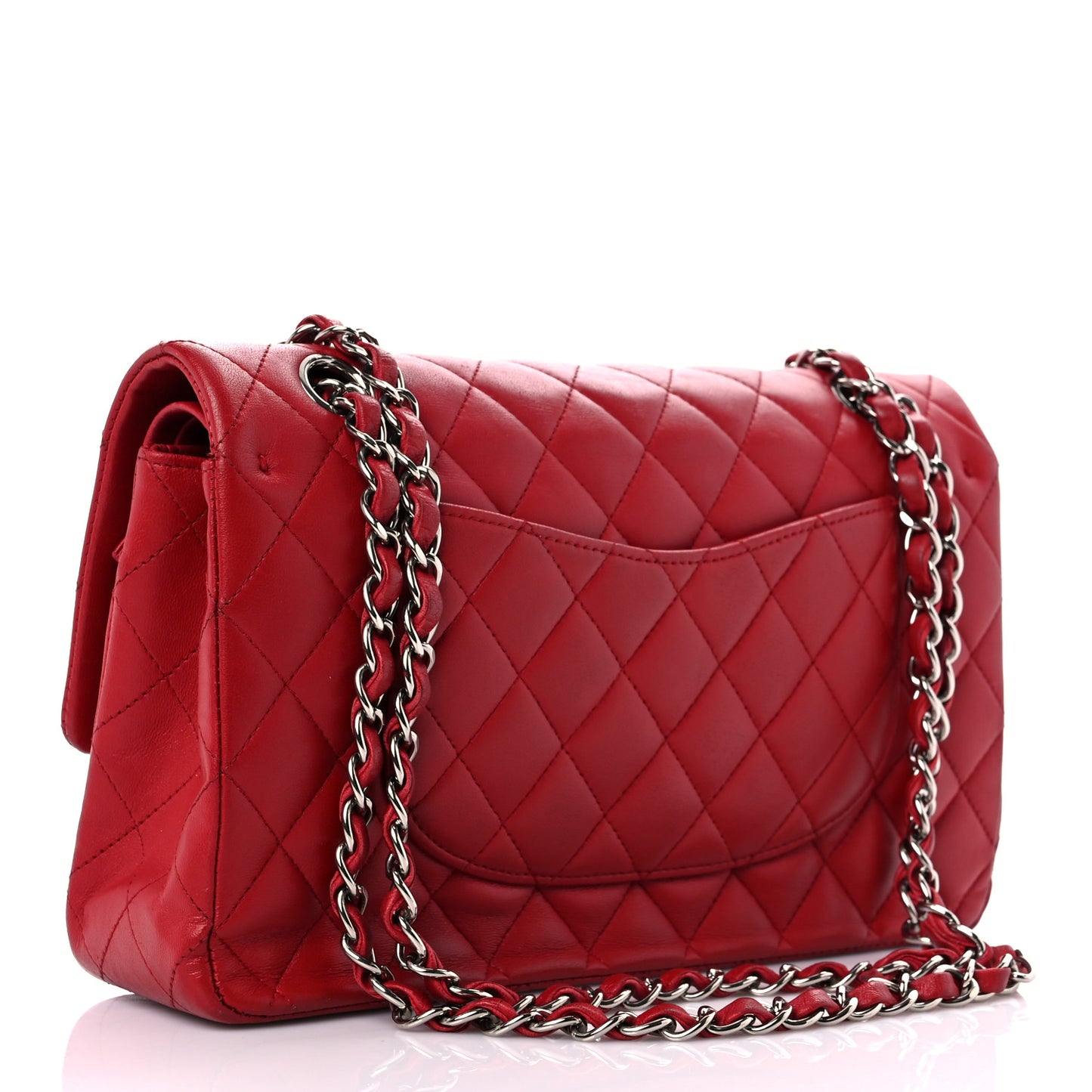 Lambskin Quilted Medium Double Flap Red