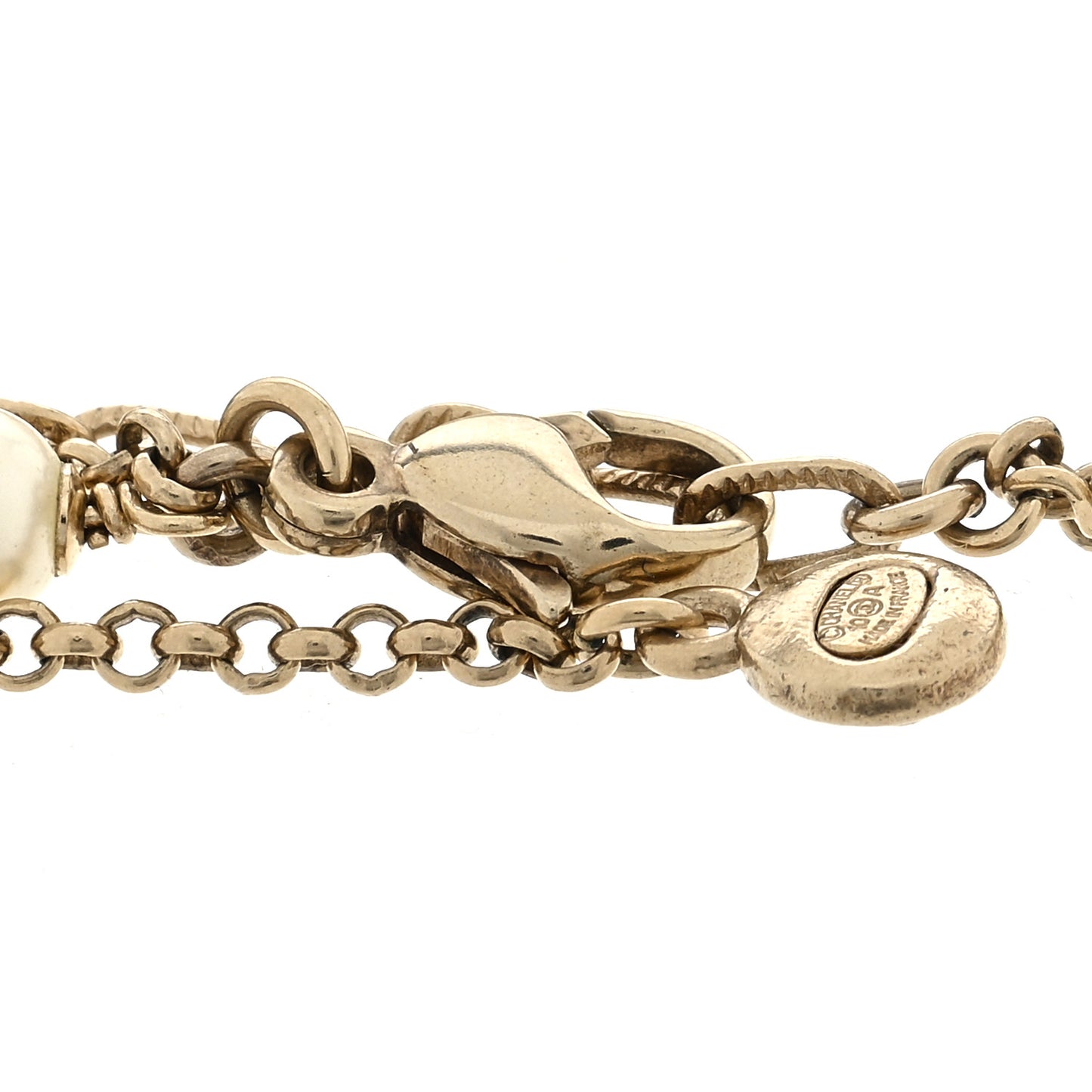 Pearl Crystal CC Dangle Bracelet Gold