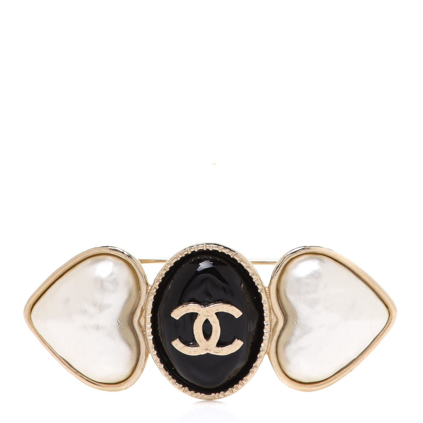Pearl CC Heart Brooch Pearly White Gold Black