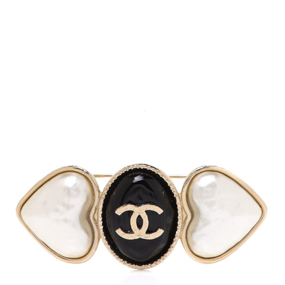 Chanel Pearl CC Heart Brooch Pearly White Gold Black 1 of 5