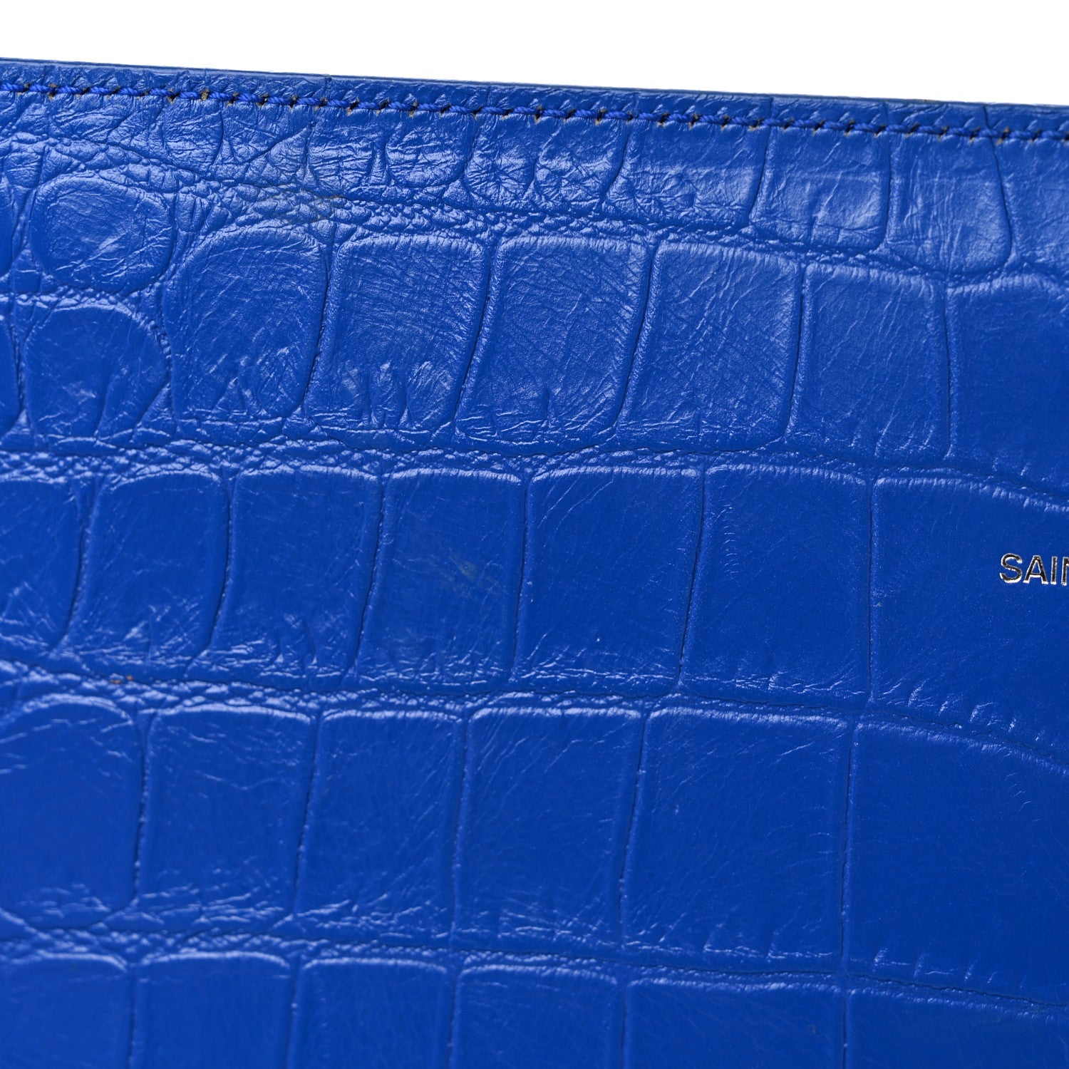 Saint Laurent Calfskin Crocodile Embossed Classic Kate Monogram Clutch Royal Blue 14 of 17