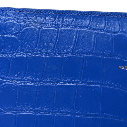 Saint Laurent Calfskin Crocodile Embossed Classic Kate Monogram Clutch Royal Blue 14 of 17
