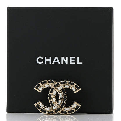 Chanel Lambskin Chain CC Brooch Black White Gold 4 of 4