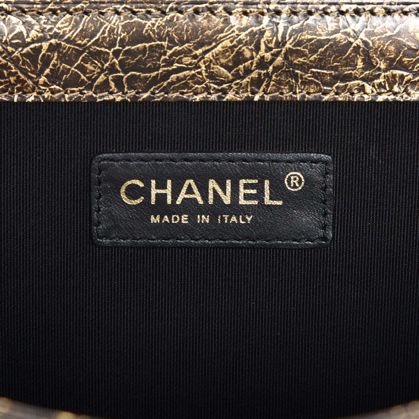 Cracked Metallic Calfskin Quilted Zip Away Chain Clutch Gold