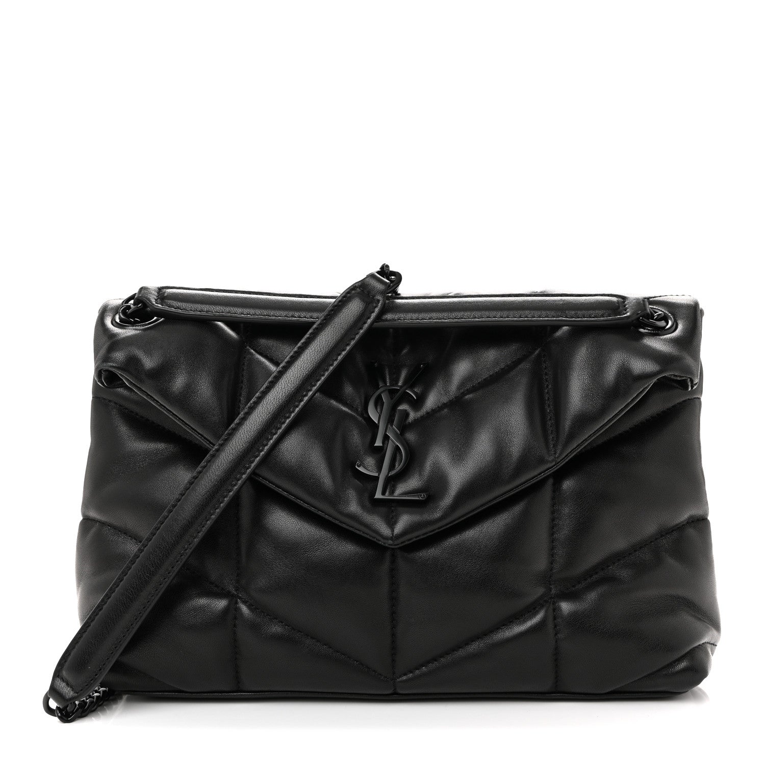 Saint Laurent Lambskin Quilted Small Loulou Puffer Monogram Monochrome Chain Satchel Black 1 of 12