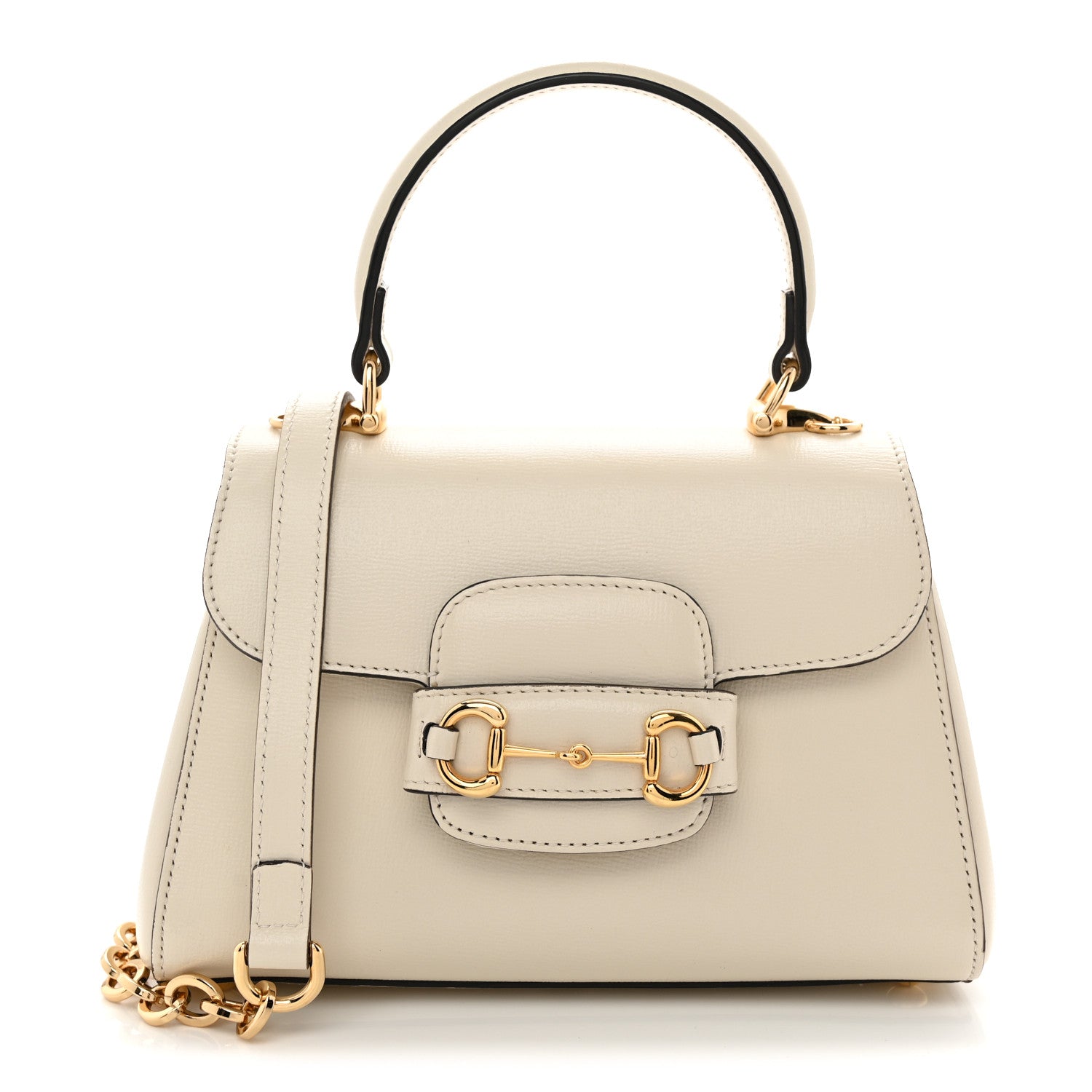 Gucci Glazed Textured Calfskin Mini Horsebit 1955 Top Handle Flap Bag Mystic White 1 of 11