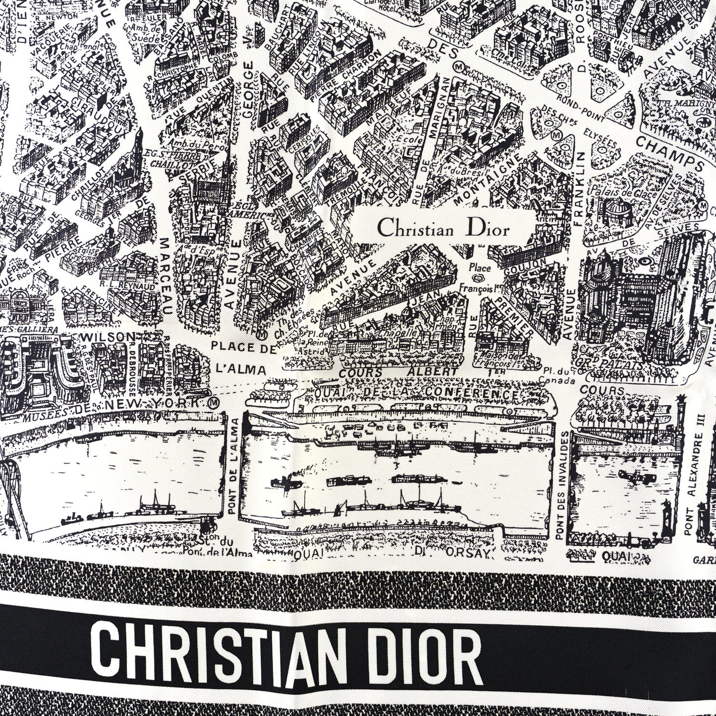 Silk Toile De Jouy Scarf Blue Marine