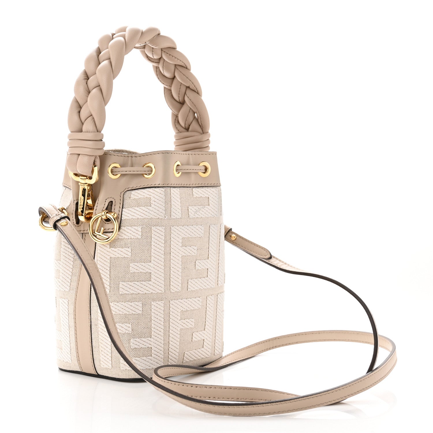 Fendi Canvas Nappa F is Fendi FF Embroidered Mini Mon Tresor Bucket Bag Grezzo White Nuvola 3 of 12