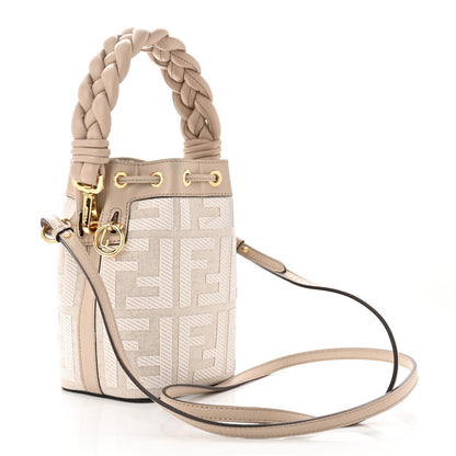 Fendi Canvas Nappa F is Fendi FF Embroidered Mini Mon Tresor Bucket Bag Grezzo White Nuvola 3 of 12