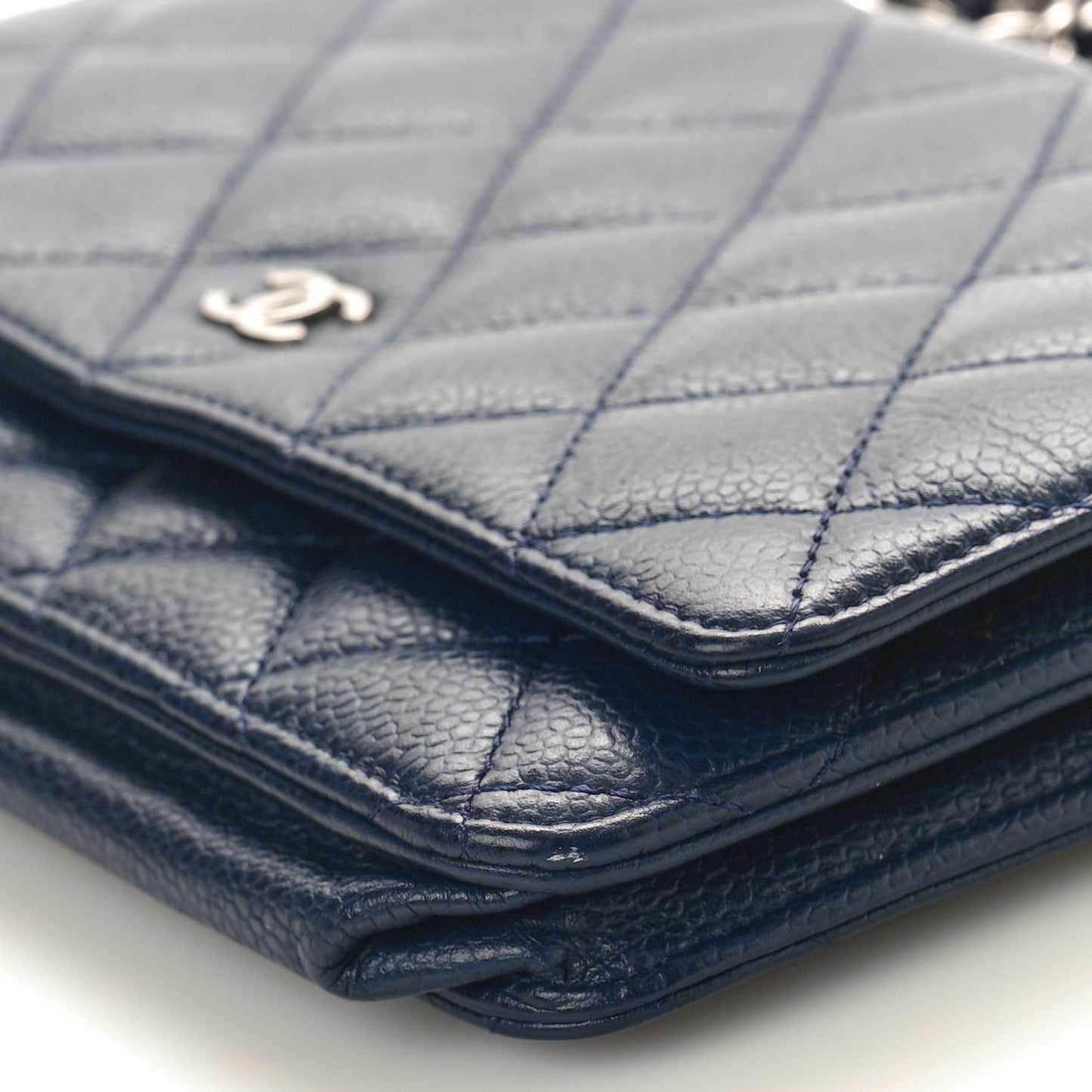 Caviar Quilted Wallet on Chain WOC Navy