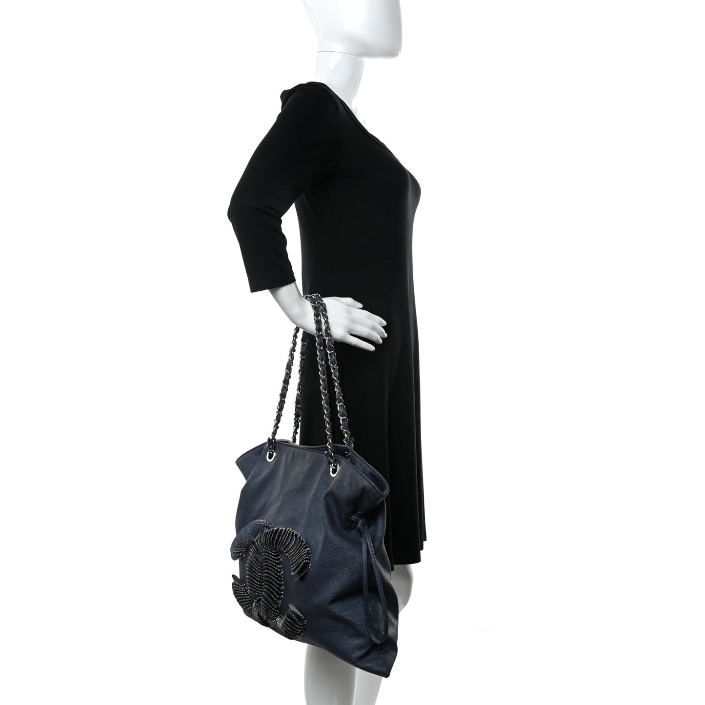 Denim Large CC Discus Tote Blue