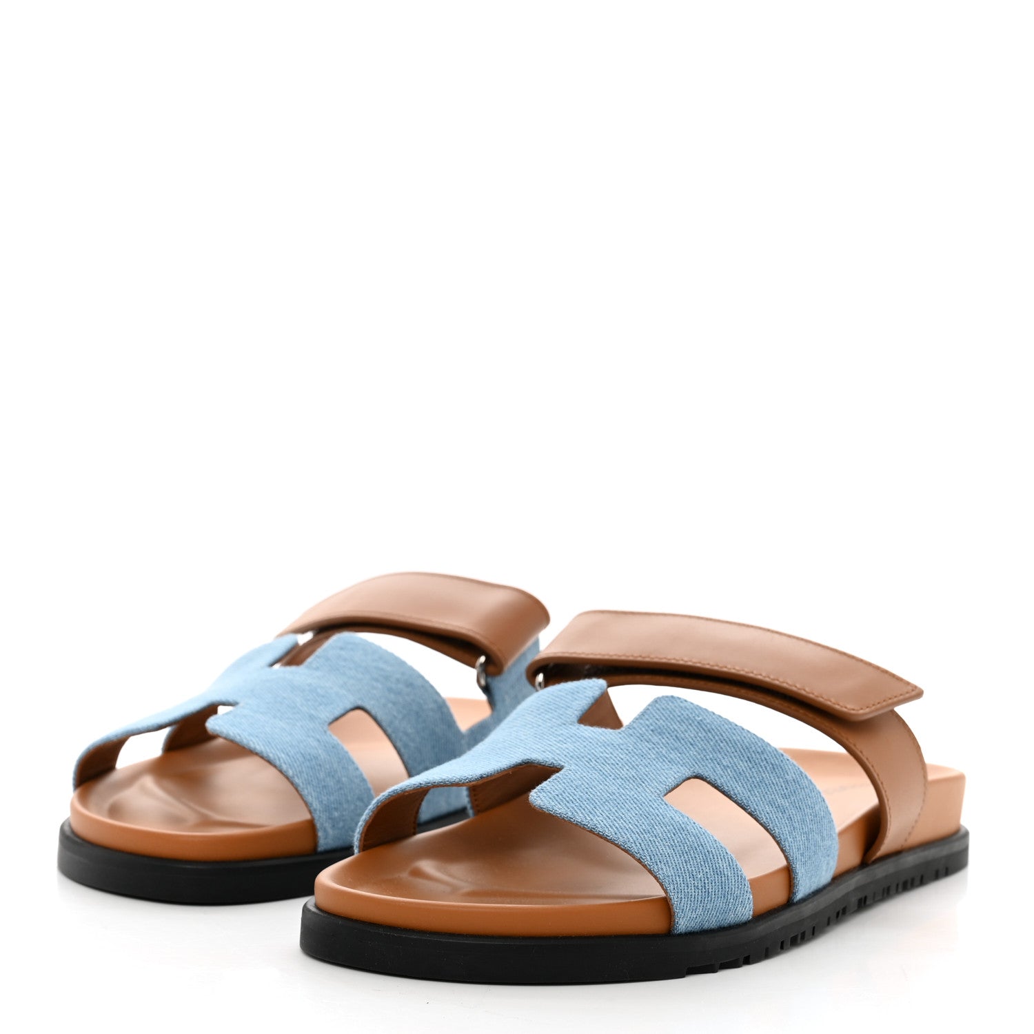 Hermes Denim Calfskin Womens Chypre Sandals 41 Bleu Clair Naturel 3 of 8