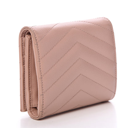 Saint Laurent Grain De Poudre Matelasse Chevron Monogram Compact Wallet Pink 2 of 9