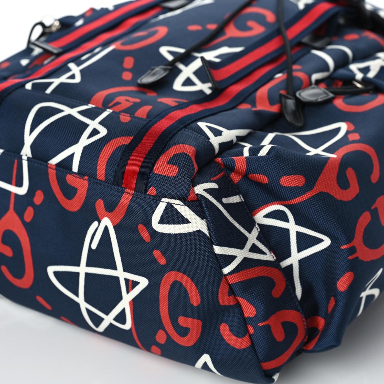 Gucci Techno Canvas GucciGhost Double Buckle Backpack Blue Agata Hibiscus Red 6 of 9