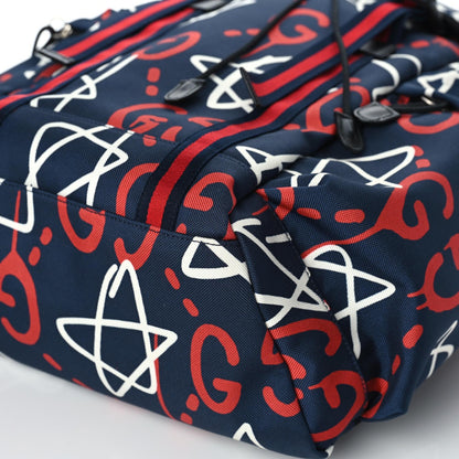 Gucci Techno Canvas GucciGhost Double Buckle Backpack Blue Agata Hibiscus Red 6 of 9