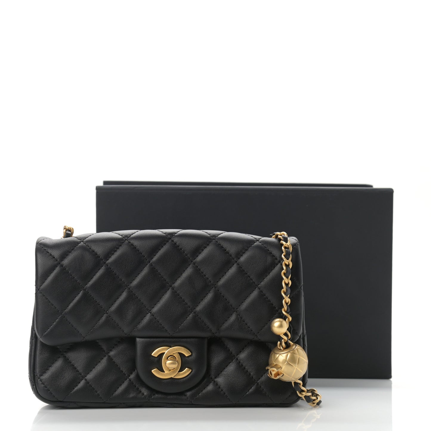 Lambskin Quilted Mini Rectangular Pearl Crush Flap Black