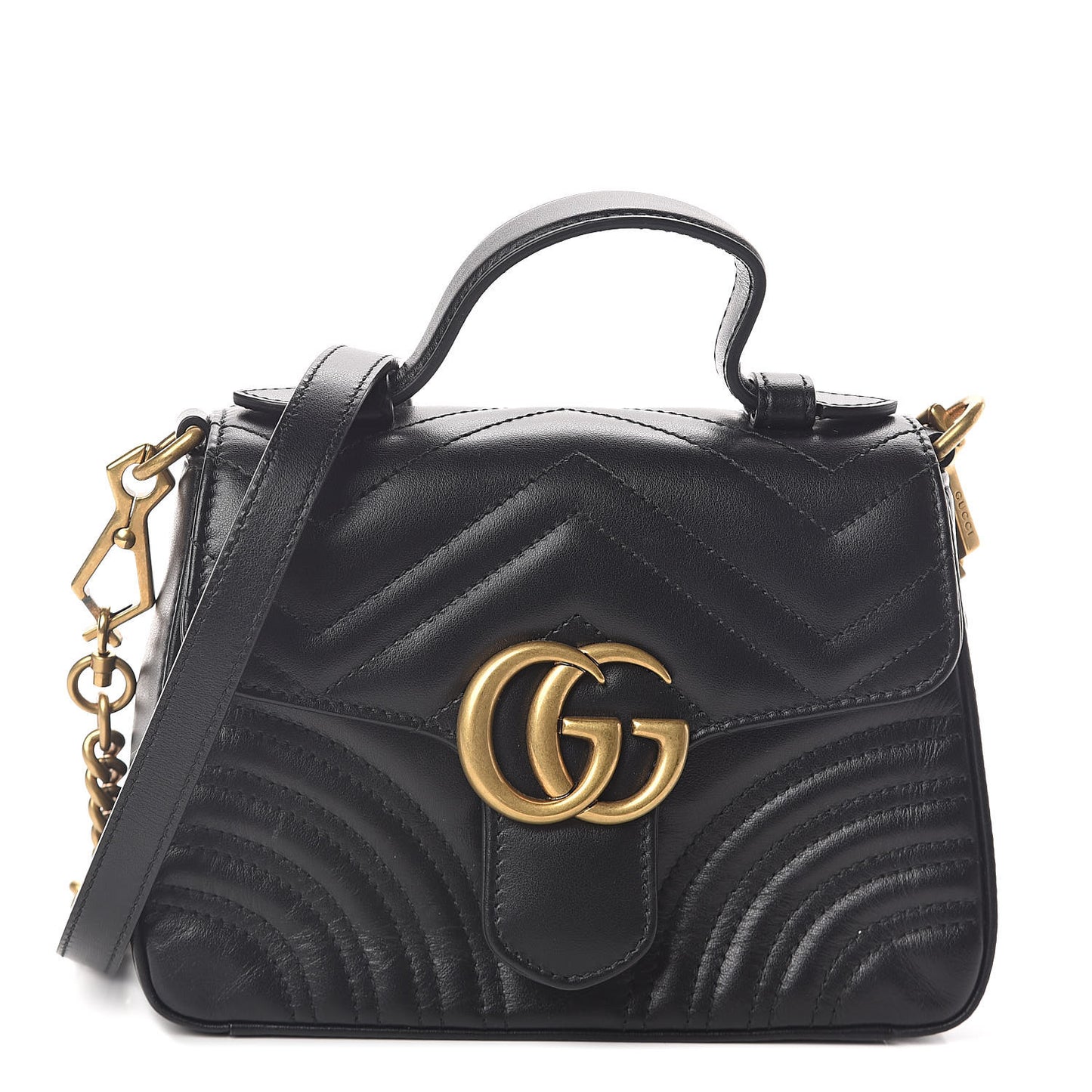 Calfskin Matelasse Mini GG Marmont Top Handle Shoulder Bag Black