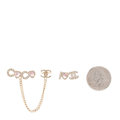 Chanel Metal Strass I Love Coco Heart Chain Climber Earrings Gold Pink 2 of 5