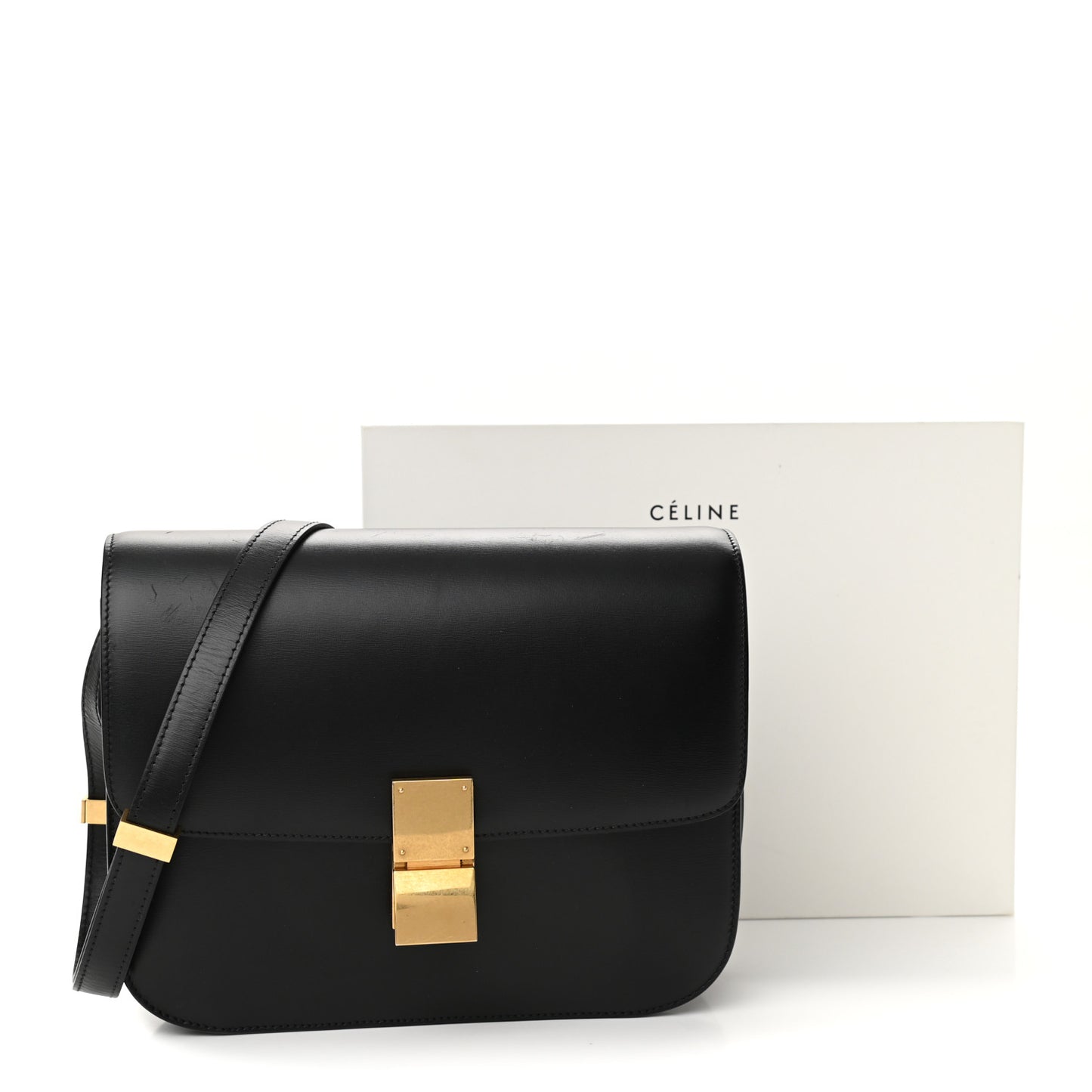 Box Calfskin Medium Classic Box Flap Bag Black