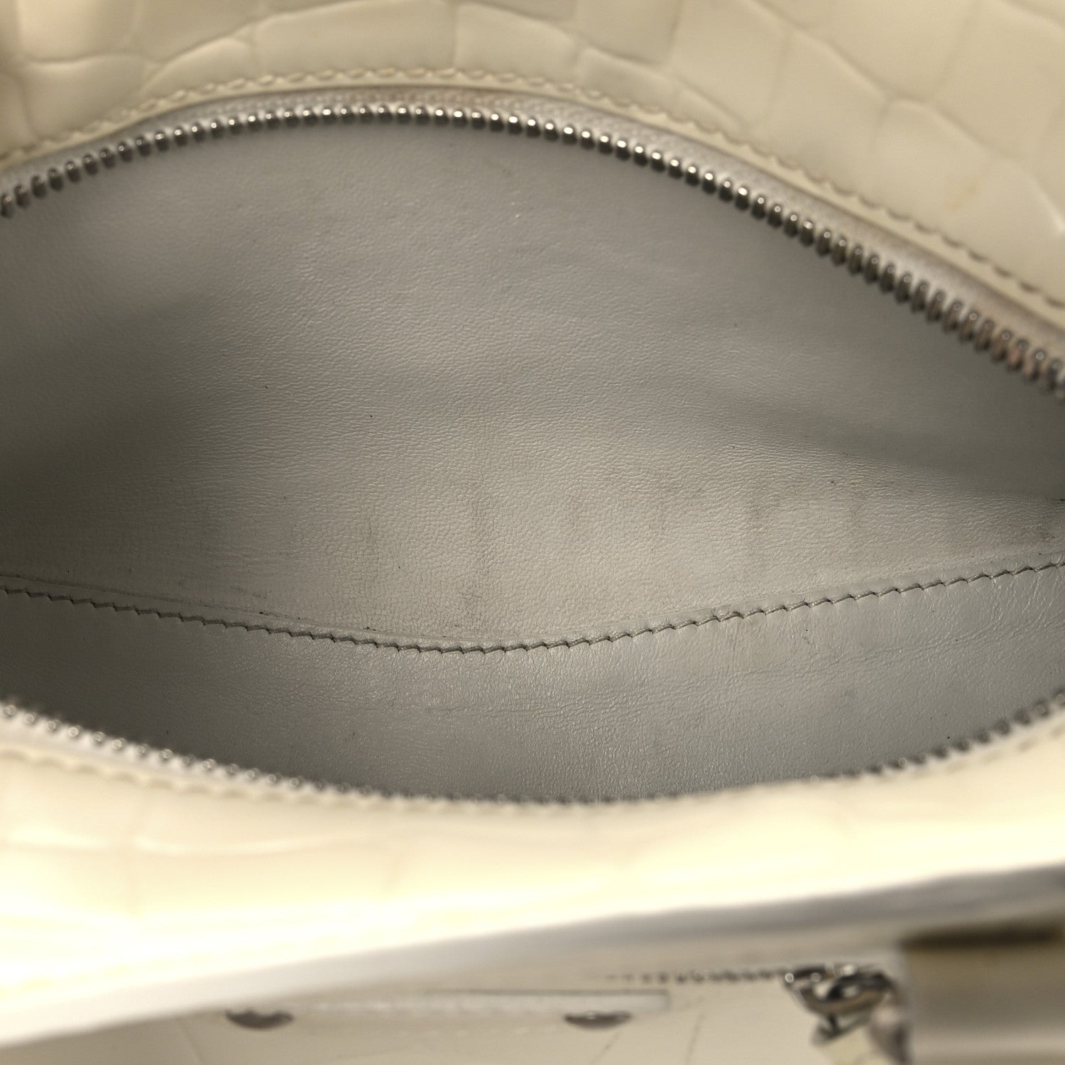 Balenciaga Semi Shiny Calfskin Crocodile Embossed Neo Classic Silver Hardware Mini City White 13 of 17