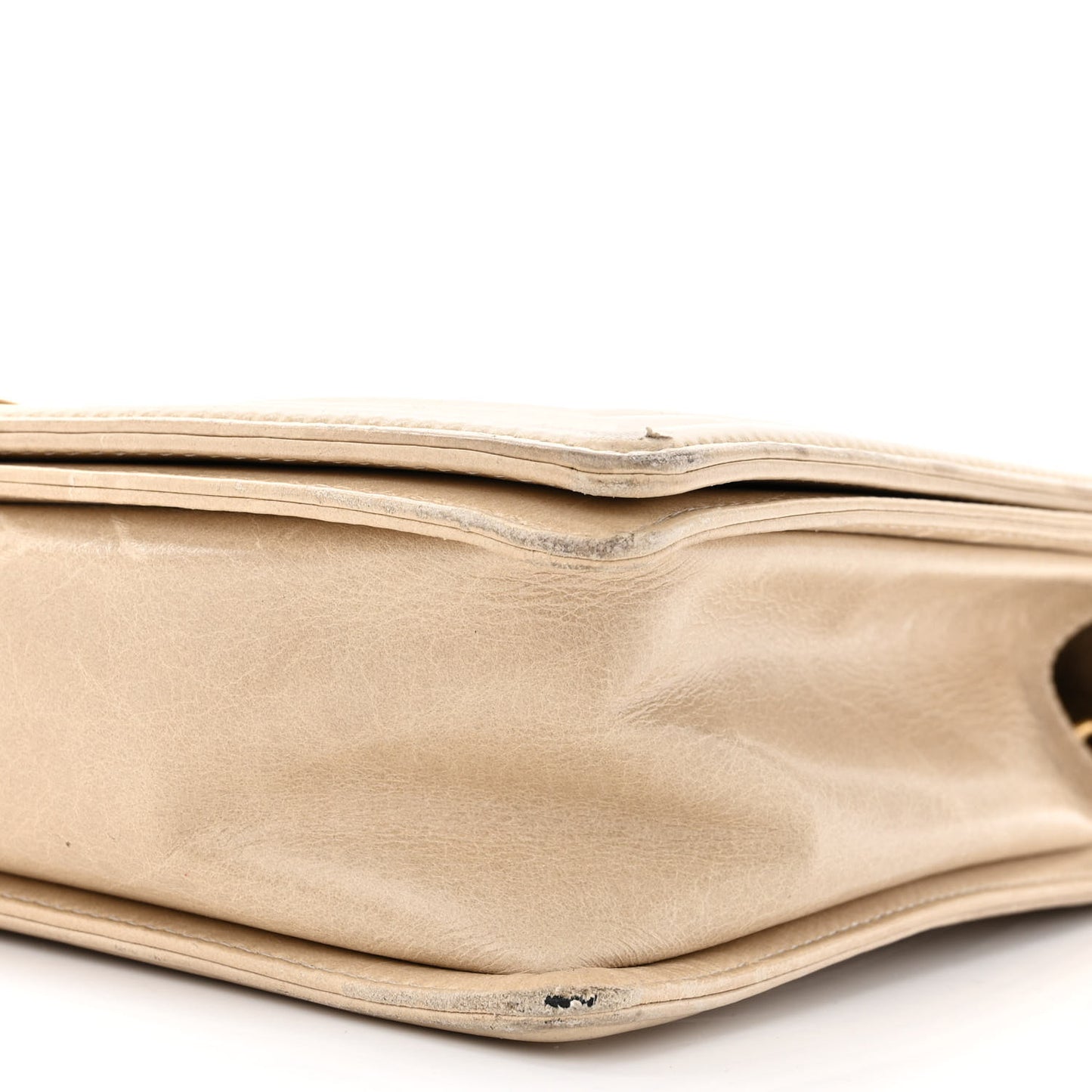 Glazed Calfskin Quilted Large Boy Flap Beige