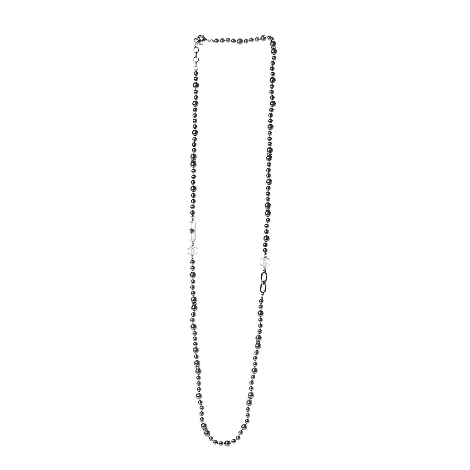 Chanel Ruthenium Pearl Beaded CC Long Necklace Black 3 of 4