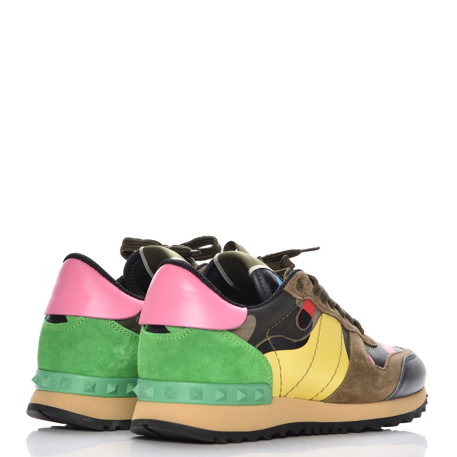 Valentino Garavani Nappa Suede Camouflage Womens Rockrunner Sneakers 36 Army Green Naples Yellow Ninphea 4 of 8