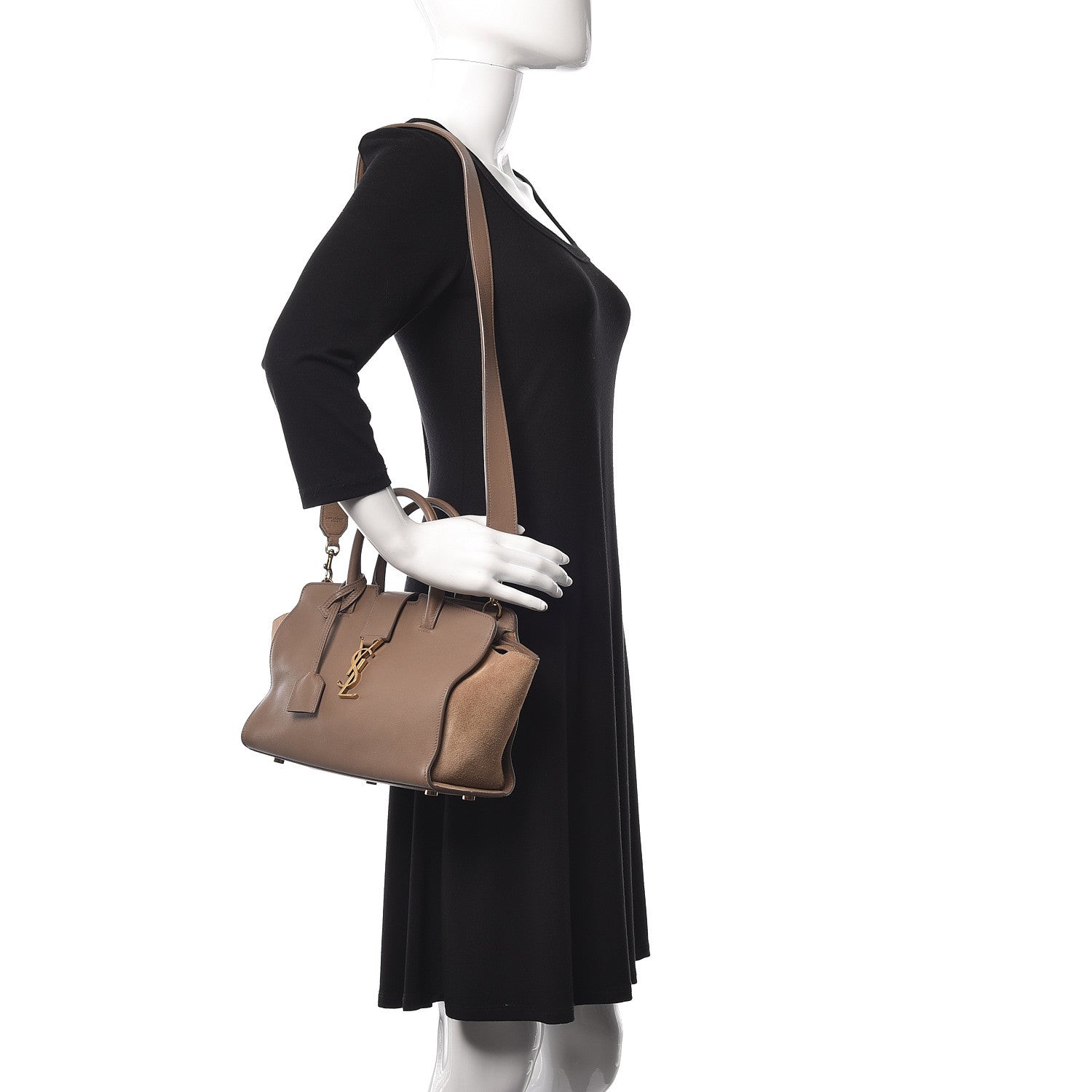 Saint Laurent Calfskin Suede Baby Monogram Downtown Cabas Taupe 2 of 12