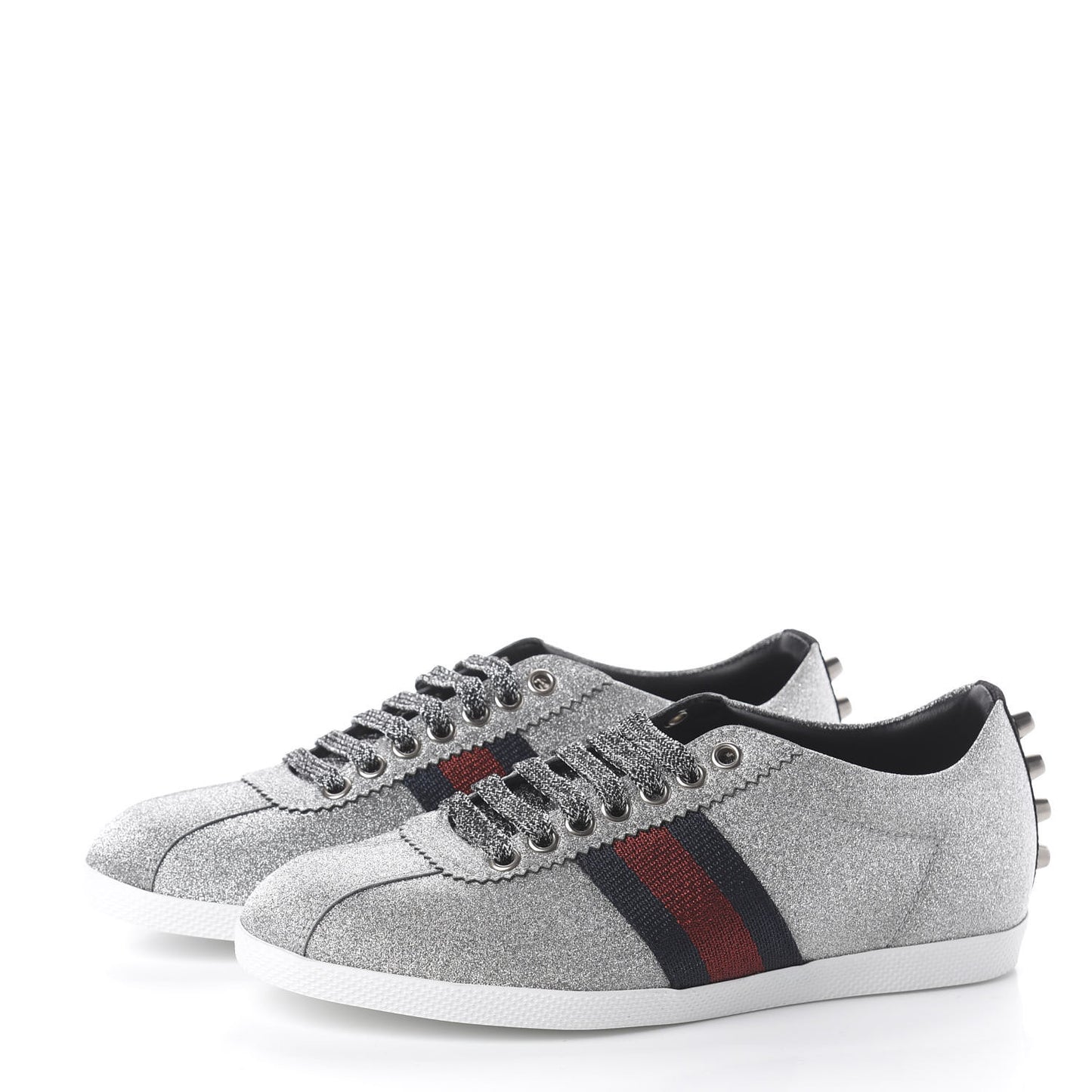 Glitter Fabric Studded Web Womens Sneakers 36.5 Silver