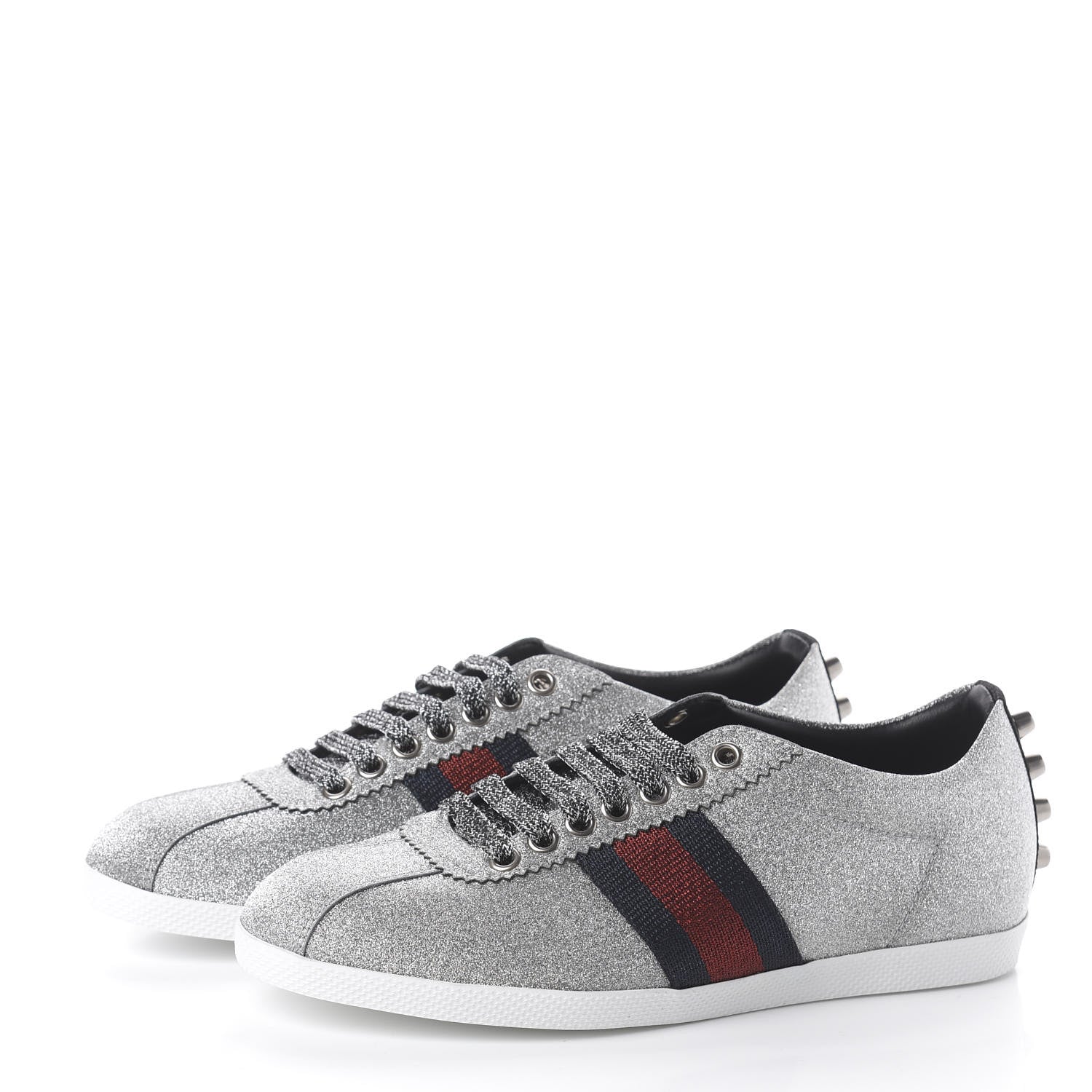 Gucci Glitter Fabric Studded Web Womens Sneakers 36.5 Silver 3 of 8