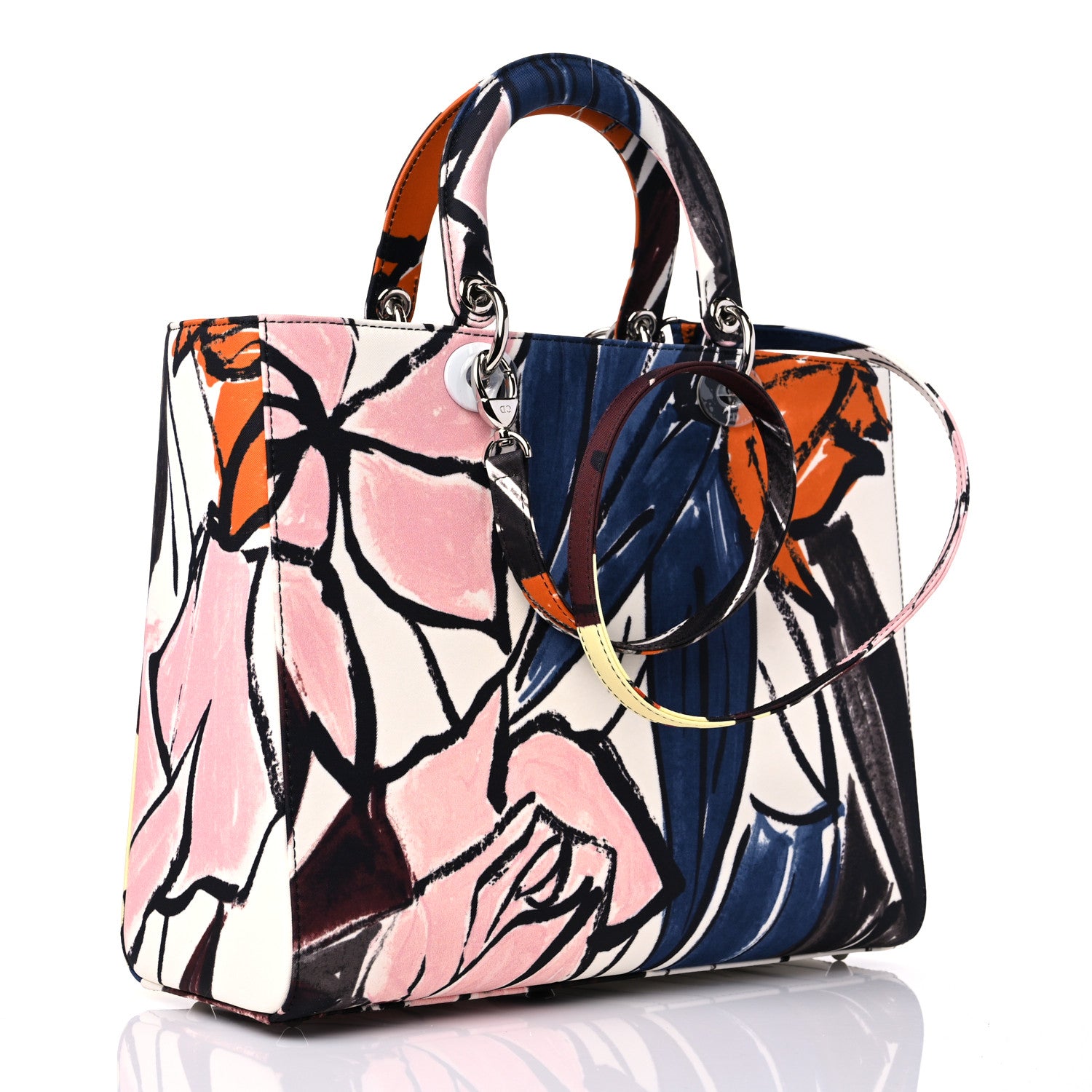 Christian Dior Canvas Graffiti Floral Printed Large Lady Dior Multicolor 3 of 9