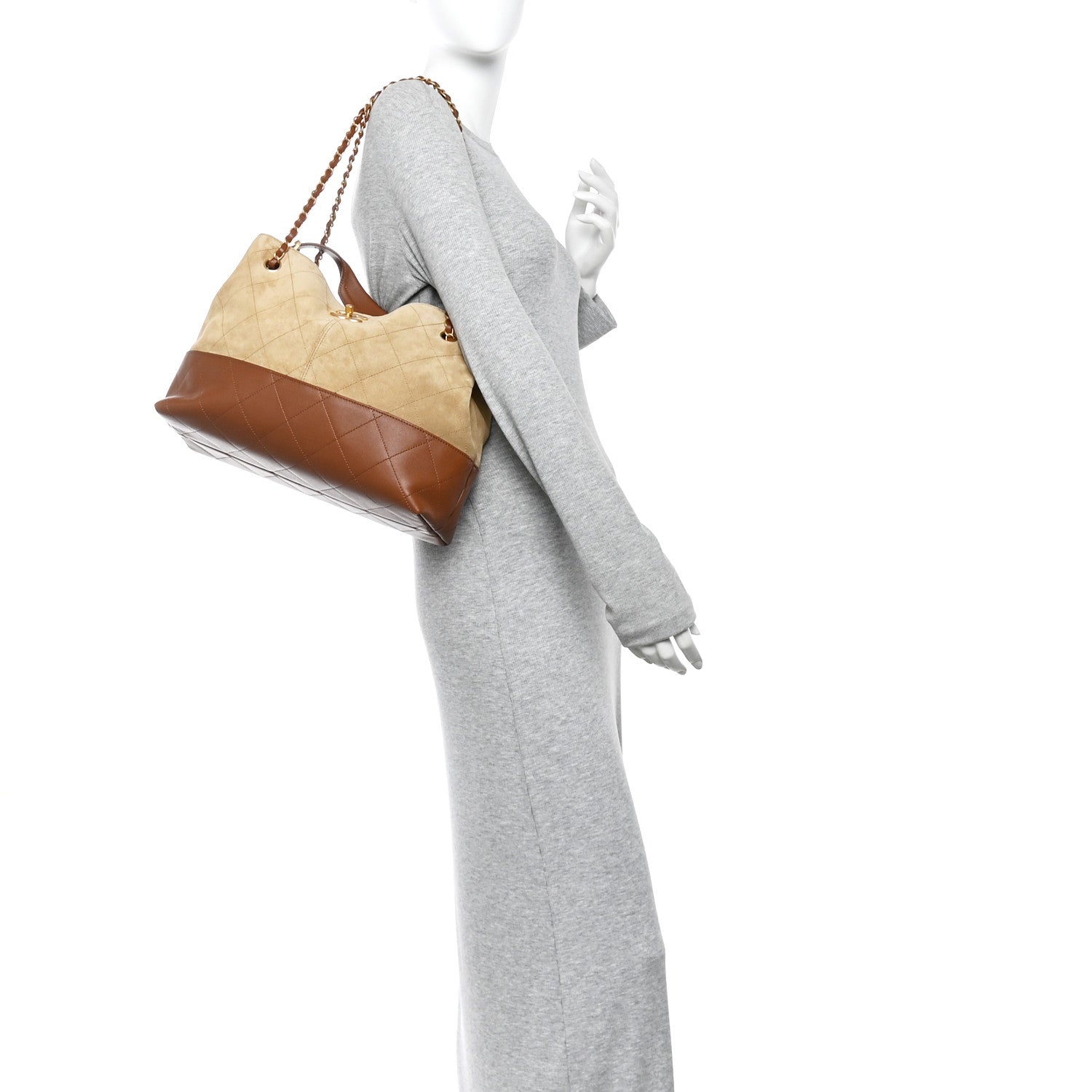 Chanel Suede Calfskin Shiny Lambskin Quilted Small Coco Base Shopping Bag Beige Camel 2 of 10