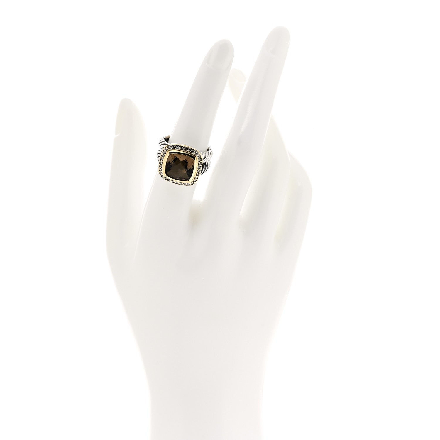 David Yurman Sterling Silver 18K Yellow Gold Diamond Smoky Quartz 11mm Albion Ring 53 6.5 2 of 7