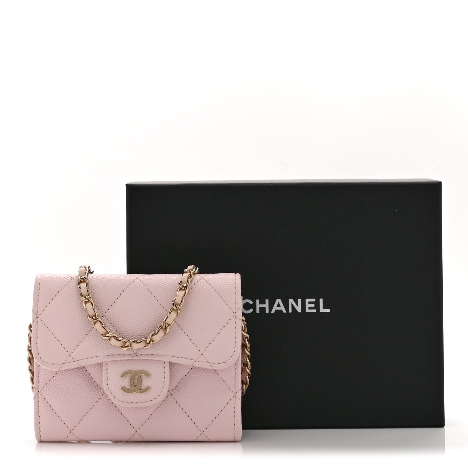 Chanel Caviar Quilted Flap Card Holder On Chain Pink 12 of 12