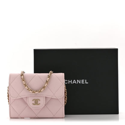 Chanel Caviar Quilted Flap Card Holder On Chain Pink 12 of 12