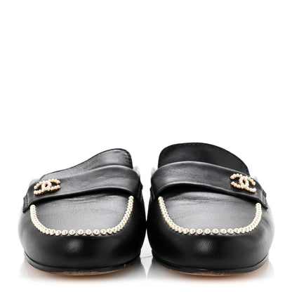 Chanel Lambskin Pearl CC Mules 38 Black 3 of 9