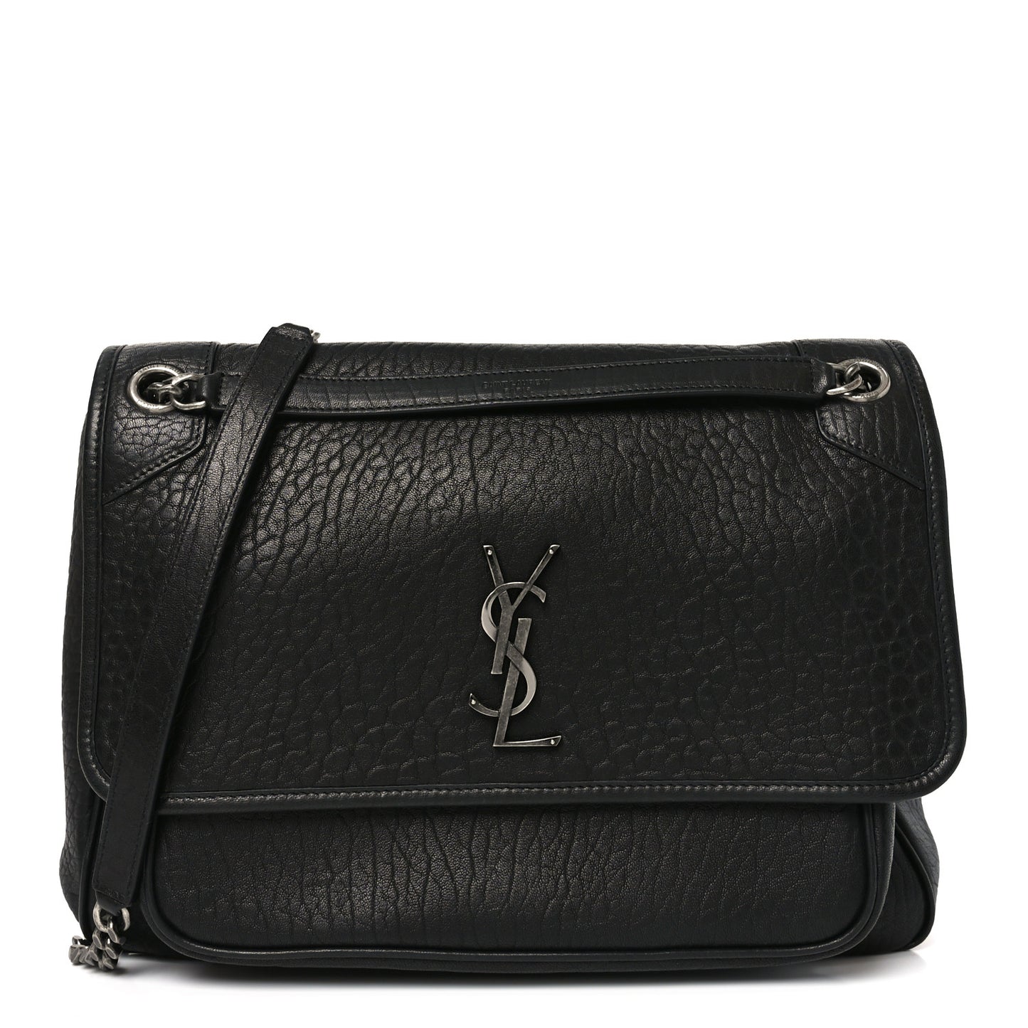 Grained Lambskin Monogram Large Niki Chain Satchel Black