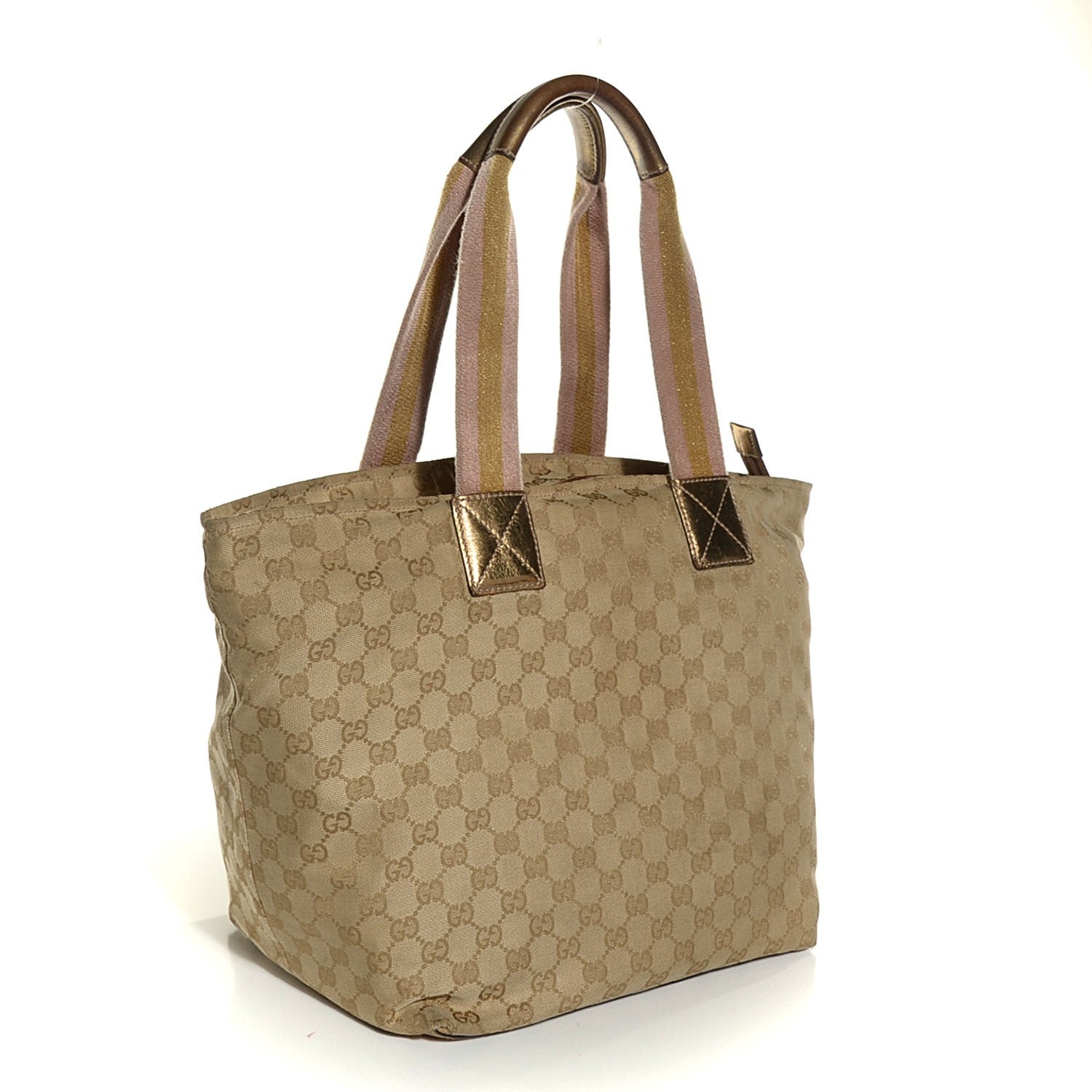 Gucci GG Monogram Large Web Handle Bucket Tote Gold 3 of 9