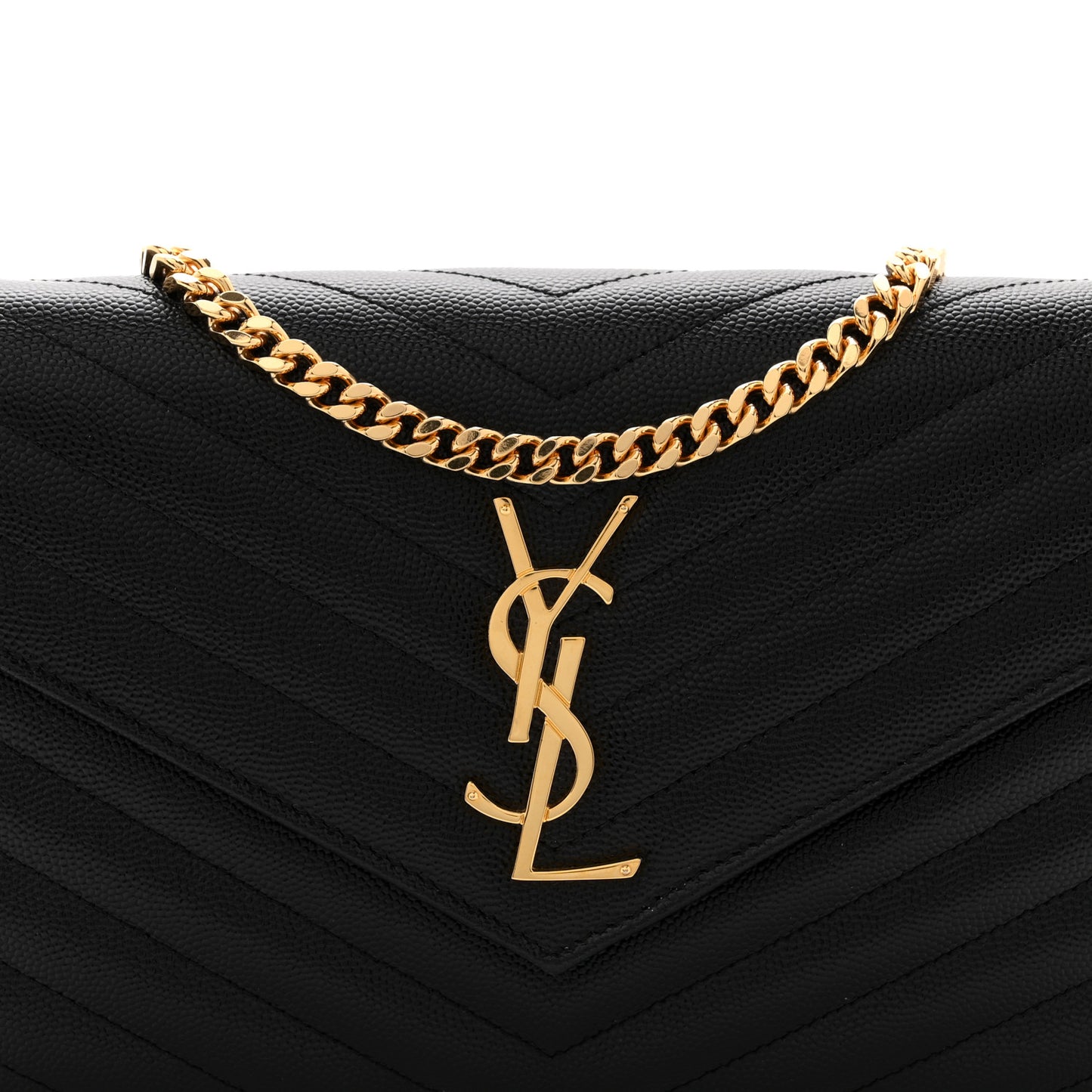 Grain De Poudre Matelasse Chevron Monogram Chain Wallet Black